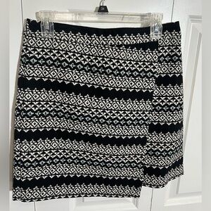 LOFT Black and White Geometric Faux wrap Skirt
